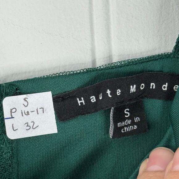 Haute Mondae Emerald Green Long Sleeve Polka Dot Ruched Lace Mesh Mini Dress Sma - Picture 5 of 5